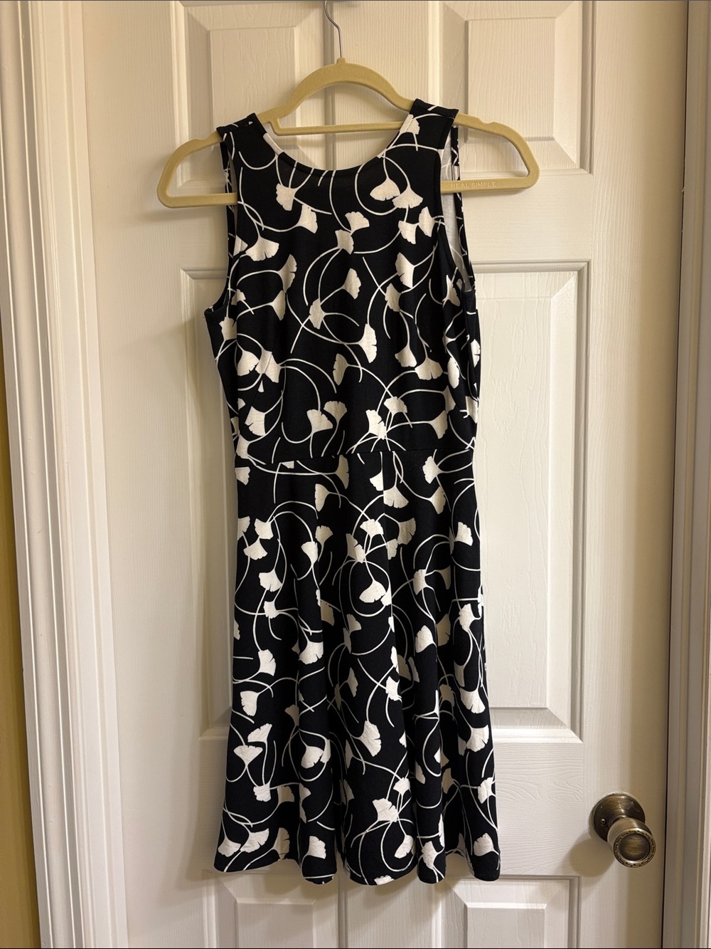 Ann Taylor Black and White Floral Dress with pockets.